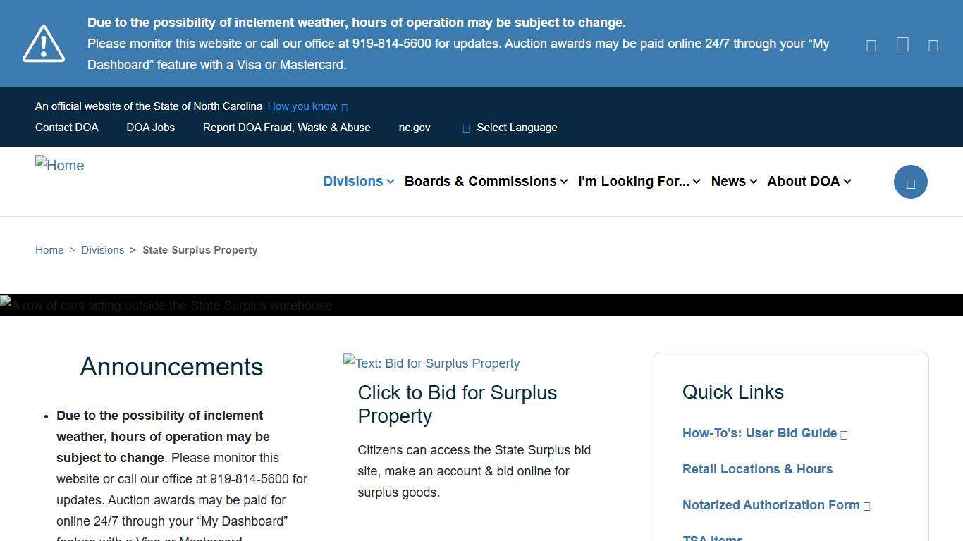 NC DOA State Surplus Property Agency - Government Auctions & Retail Surplus Sales